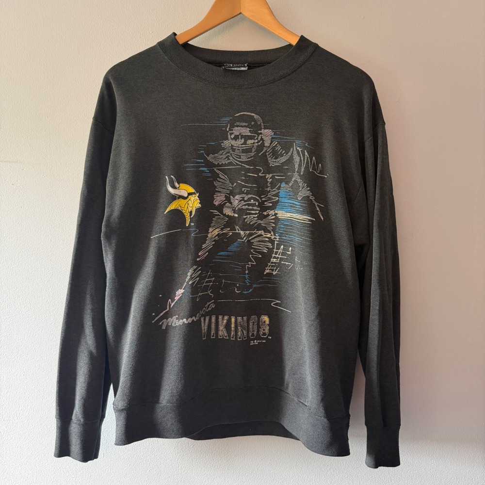 Vintage 1991 Minnesota Vikings Signal Sports Crewneck Sweatshirt Grey Mens L